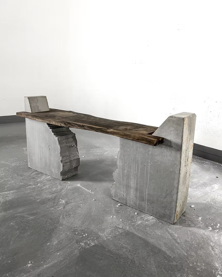 [FRAGMENT] Antique Wood and Concrete Bench