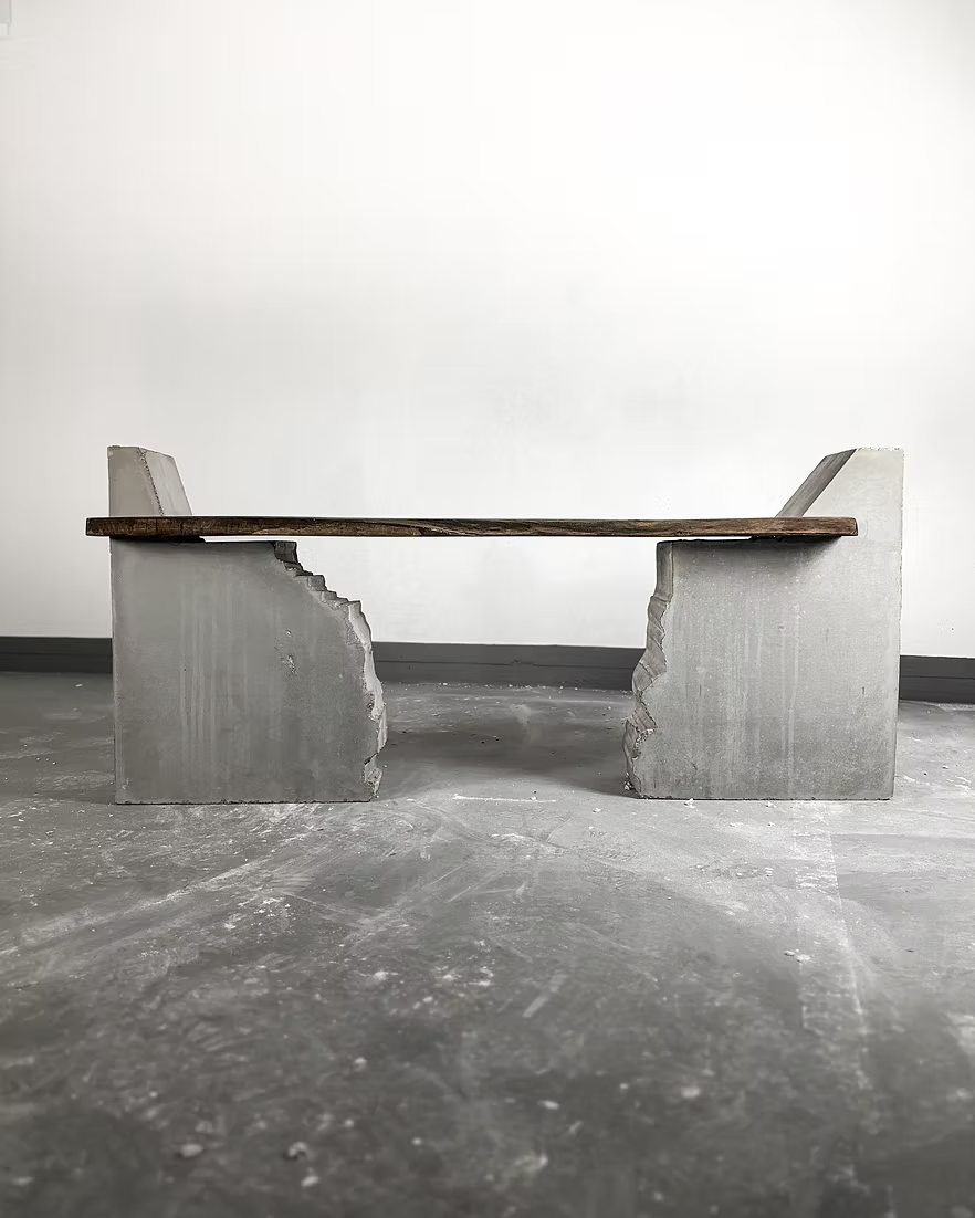 [FRAGMENT] Antique Wood and Concrete Bench