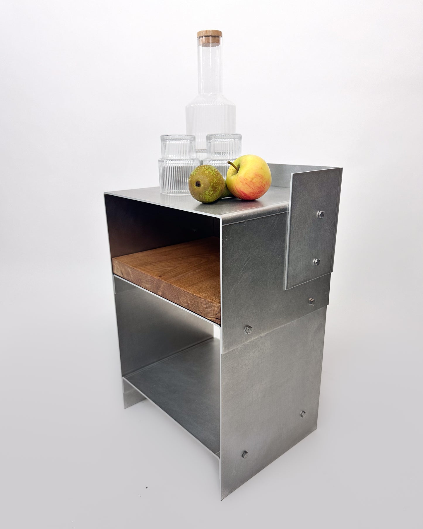 Matted Aluminium - Oak Wood Sidetable