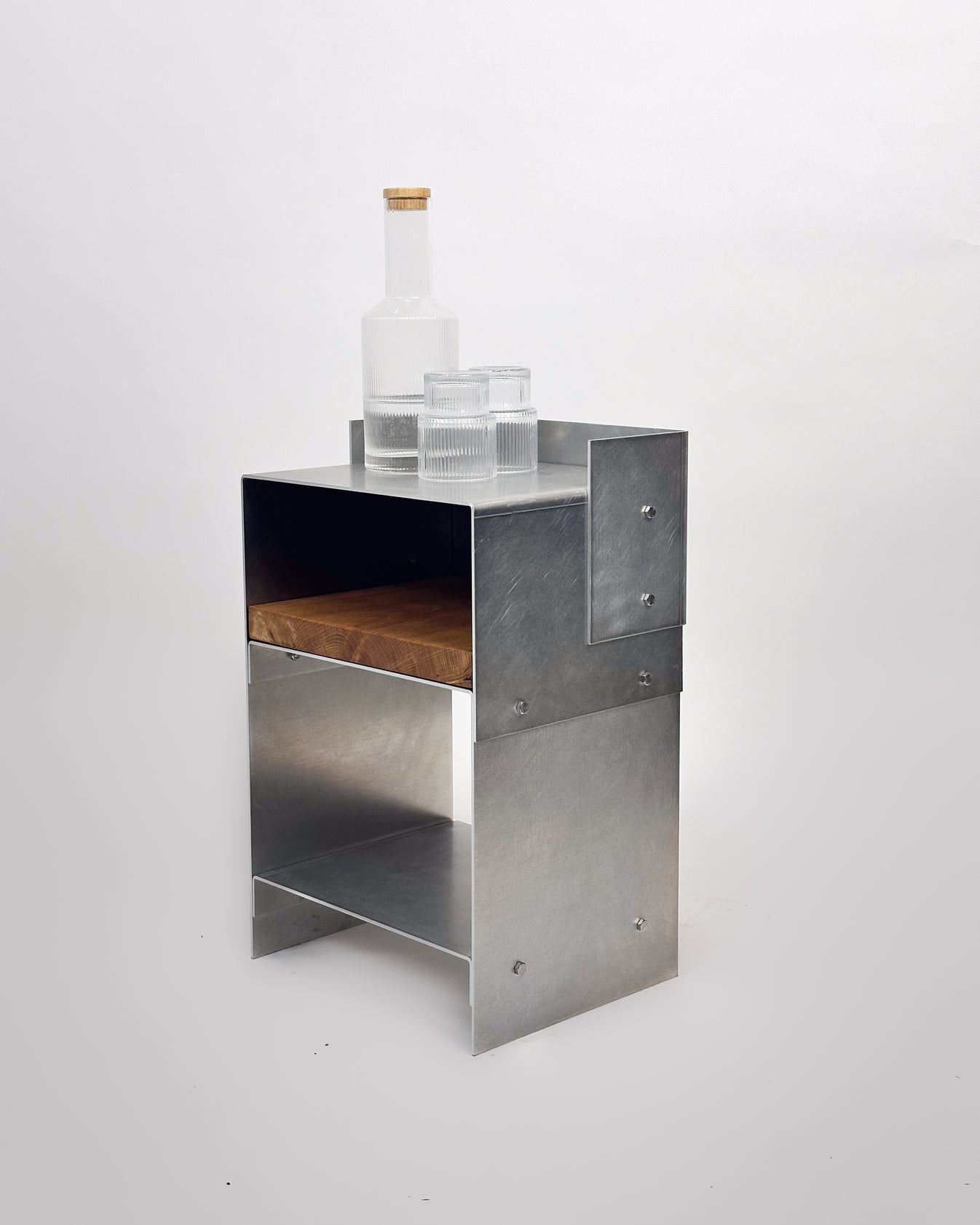 Matted Aluminium Oak Wood Sidetable