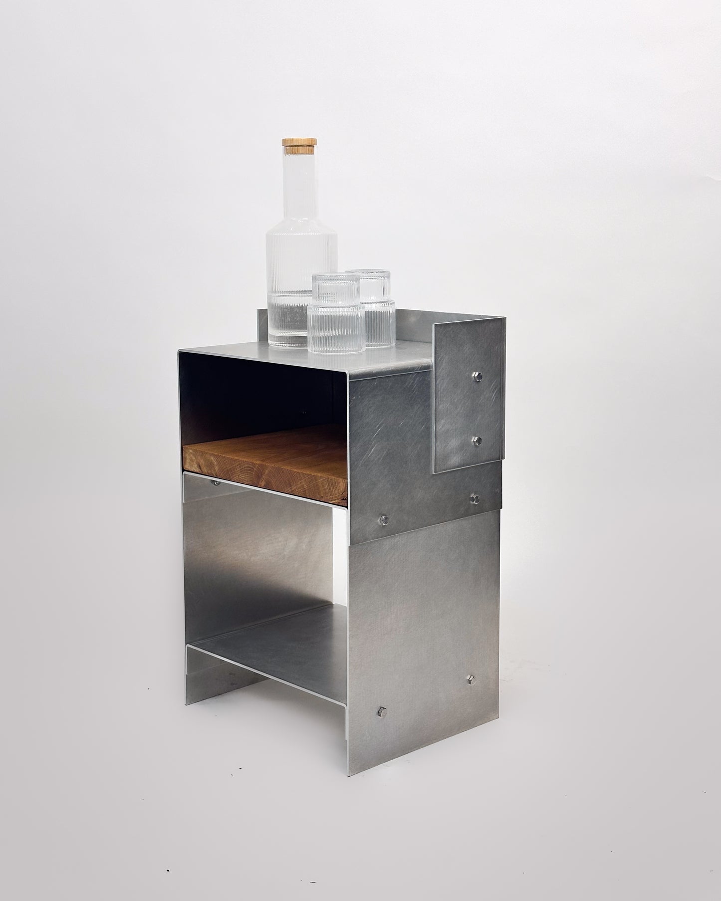 Matted Aluminium - Oak Wood Sidetable