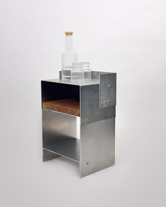 Matted Aluminium - Oak Wood Sidetable